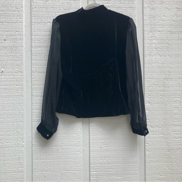 Black VELVET Blouse, Vintage, Sheer Statement Sleeves 90s Goth Prairie Medium - Picture 6 of 8